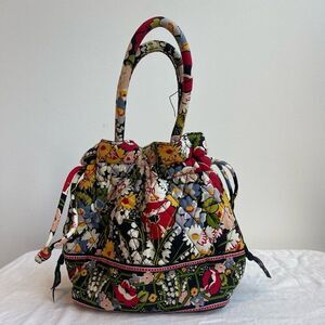 Vera Bradley Multicolored Poppy Fields Alice Dark Floral Drawstring Bucket Handb
